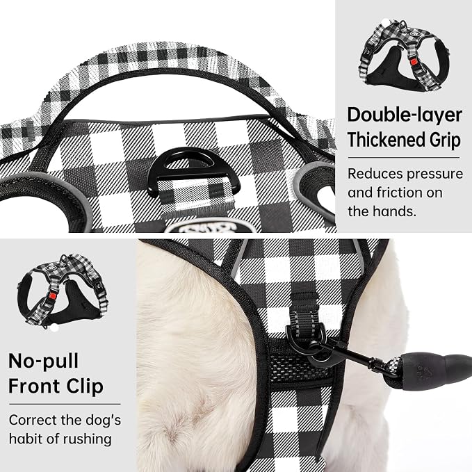 IVY&LANE No Pull Dog Harness with Leash Set, Reflective No Choke Pet Vest,Adjustable Oxford Dog Vest Harness with Easy Control Handle for Large Dogs (Checkered Black,XL) - Image 5