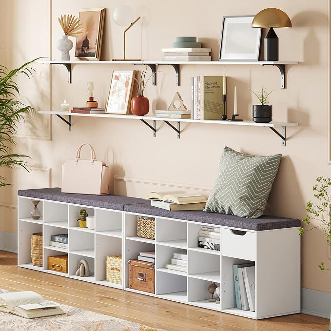 Long Wall Shelves, 39.4Inch Wooden Wall Mounted Shelves, Set of 2 | Large Floating Book Shelf, Metal Bracket, Easy Assembly, Max Load 33lbs, Wall Storage Ledges, Bedroom/Bathroom/Kitchen, White - Image 2