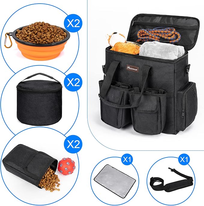Dog Travel Bag, Airline Approved Pet Carrier for Cats and Dogs | Dog travel accessories set with feeding supplies, bowls, mat, and strap. Ideal for weekend trips. - Image 3