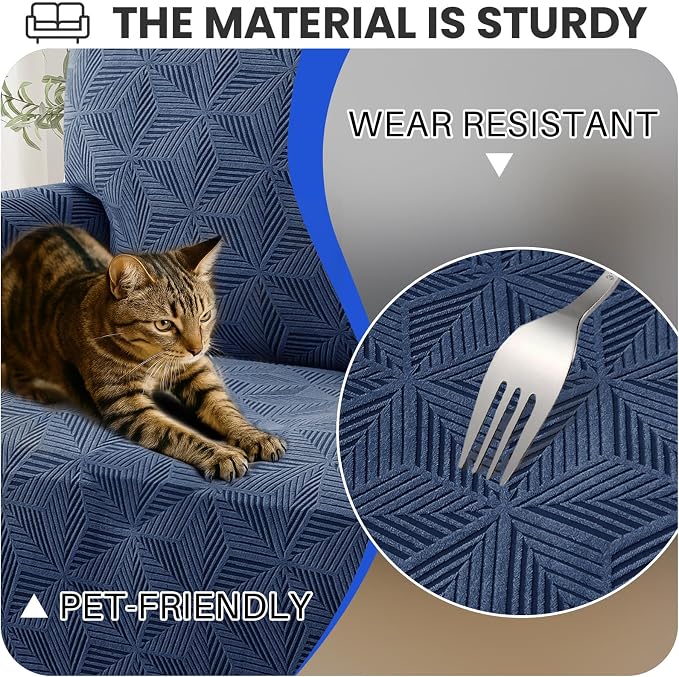 YEMYHOM 1 Piece Stretch Couch Covers for 2 Cushion Couch, Jacquard Loveseat Cover with Non-Slip Elastic Bottom, Thickened Slipcover Furniture Protector for Dogs Pets (Medium, Navy） - Image 5