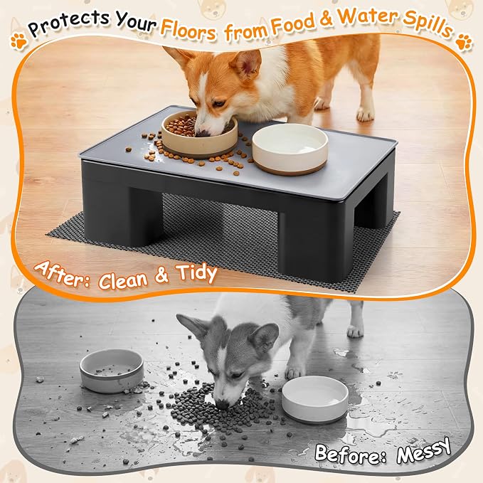 2 Pcs Elevated Dog Bowl Stand with Waterproof Dog Food Mat, Non-Slip, Black | Reduce Neck & Joint Strain, Easy to Clean Silicone Pet Feeding Mat, Sturdy Legs, Ideal for Small & Medium Dogs and Cats - Image 5