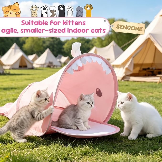 SENCONE Whale-Shaped Cat Tunnel Toy Portable Hideout Nap Tube for Kittens | Play, exploration and hide-and-seek. Foldable for storage and travel. Indoor and occasional travel. - Image 5