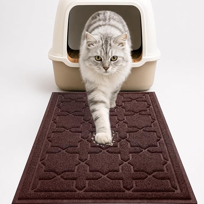 Yimobra Cat Litter Mat, Easy Clean Trapping PVC Mat with Waterproof Backing and Non Slip Bottom, Scatter Control Pad for Litter Box, 24"x20", Dark Coffee by Yimobra