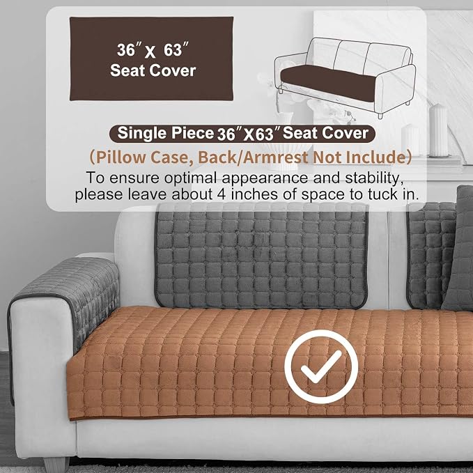 Velvet Washable Couch Cover for Pets Dogs, Non Slip Sectional Sofa Covers for 3 Cushion Couch Sofa L Sharped Sofa Slipcovers, Furniture Protector (1 PCS 36"x63",Brown) - Image 2