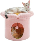 PETEPELA 20" Cute Cat Tree House with Removable Flower Bed, Pink | Small Cute Cat Tree House with Removable Flower Cat Bed, Cat Hideaway, Indoor Cat House Condo, Cat Accessories by PETEPELA
