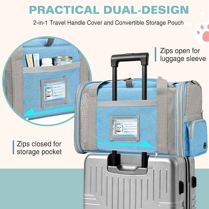 Cat Carrier Airline Approved Privacy Portable Top Load Pet Travel Bag | Soft Sided Pet Carriers for Small Cats Dogs Puppy up to 16 Lbs,Collapsible,Zipper Lock,Luggage Sleeve,2 Storage,Washable - Image 6