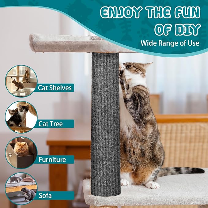 LSGCQ Cat Scratch Mat Self Adhesive Cat Scratch Furniture Protector | Self Adhesive Cat Scratching Mat Replacement for Cat Tree Post Couch Wall Furniture Protector (118" x 15.8", Dark Gray) - Image 6