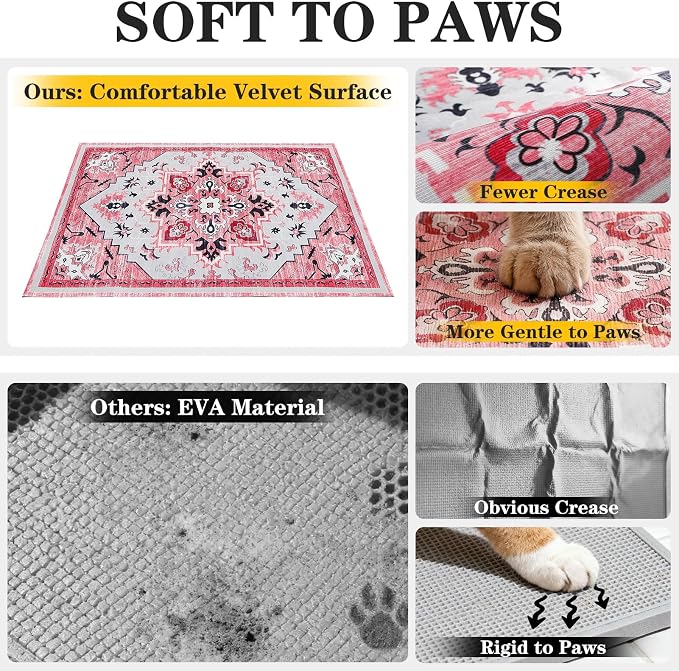 EXPAWLORER Cat Litter Mat, 28”x36” Medium Non-Slip Urine Waterproof Litter Trapping Mat Easy to Clean Washable Litter Box Mat for Floor Soft on Kitty Paws, Indoor Food Mats Rug Pads for Bathroom Pink - Image 4