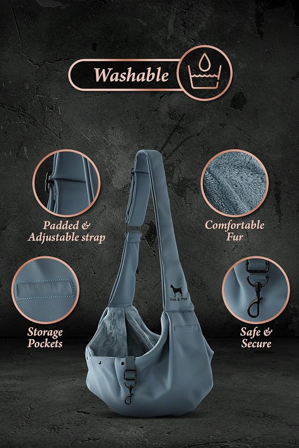 Noah & Paw Dog Sling Carrier for Small Dogs 5-18lb, Dog Sling for Small Dogs and Cats, Dog Carrier with Adjustable Padded Strap, Premium Twill, Lined with Fur, Double Safety Feature, Machine Washable - Image 5
