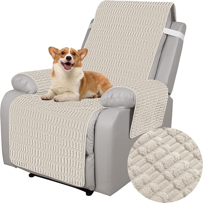 Foxdecor Recliner Chair Covers, Recliner Cover Non-Slip Chair Covers, Washable Recliner Couch Cover Furniture Protector, Cover for Recliner Chair with Elastic Straps. (Cream, 30" W) by Unknown