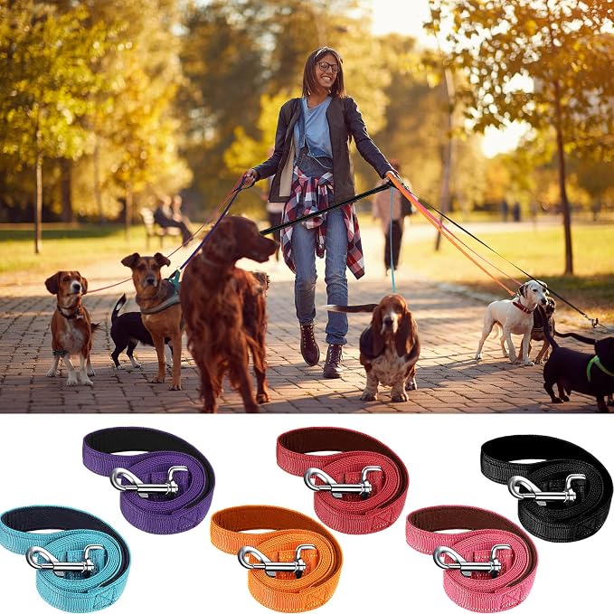 6 Pack Dog Leashes for Large Dogs, Reflective Nylon, Padded Handle, 5 ft | Bulk Set for Medium and Large Dogs, Multi Color, Double Sided Reflective Strip, Soft Grip Handle - Image 6
