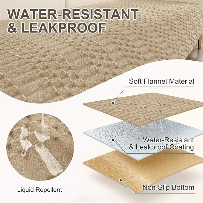 Smiry Waterproof Couch Covers for Dogs Washable, Non Slip Pet Sofa Cover | Plush Scratch Resistant Flannel Furniture Protector for Dogs, Khaki, 36" x 47" - Image 3