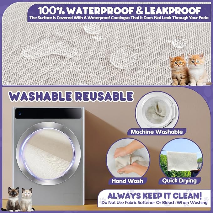 Loiion Cat Scratch Proof Furniture Protector Waterproof Sofa Cover 134"x71" | Pet-Friendly Couch Protector, Anti-Scratch & Anti-Slip Sofa Cover For Cats Dogs Kids, Machine Washable - Image 8