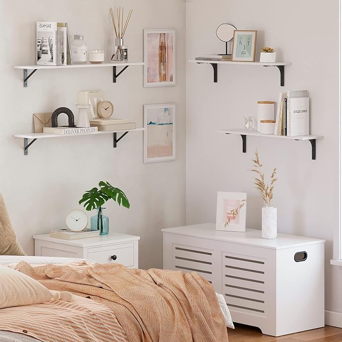 Long Wall Shelves, 31.5Inch Wooden Wall Mounted Shelves, Set of 2 | Floating Book Shelf, Sturdy Metal Bracket Easy Assembly, Max Load 22lbs, Wall Storage Ledges, Bedroom/Bathroom/Kitchen, White - Image 7