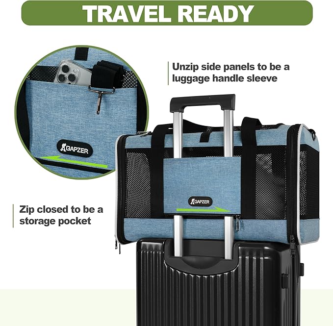 GAPZER Cat Carrier 18 x 11 x 11 Top Loading Soft Pet Travel Bag Over 15lbs | Portable Small Dog Puppy Car Travel Crate 10 lbs, Chihuahua Kennel Carry Case, Kitty Cloth Cage Medium Cat Under 25 lbs Blue - Image 5