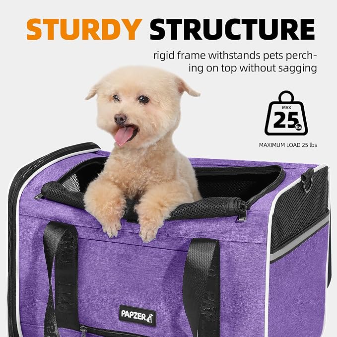 Cat Carrier for Travel, Soft-Sided, Top Loading, Privacy Curtain, to 20 lbs | Medium Pet Carry Bag Anxiety Cat, Vet Visit Car Transport Luggage Sleeve Suitcase Attachable Small Puppy Crate Kennel Purple - Image 5