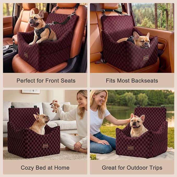 JOEJOY Elevated Dog Car Seat for Small/Medium Dogs up to 36 lbs, Memory Foam Booster Seat with Detachable Washable Cover, Travel-Safe Car Bed with Safety Belts & Storage Pockets, Red - Image 9