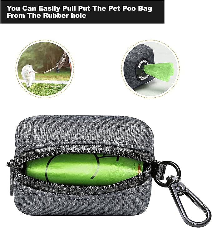 Petmolico Dog Poop Bag Holder Dispenser 2 Pack, Deep Gray | Zippered pouch fits any leash, includes free roll of bags, lightweight & portable for daily walks, travel & outdoor use - Image 2