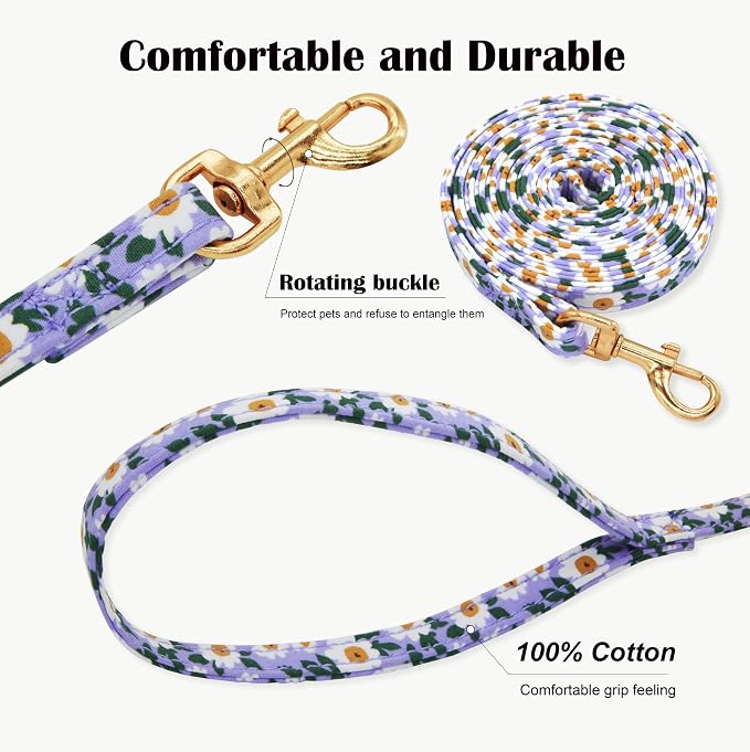 No Pull Dog Harness Adjustable Small Dog Harness and Leash Set, Lightweight and Soft Dog Harness No Choke Escape Proof Pet Harness Vest (Purple Daisy, S) - Image 4
