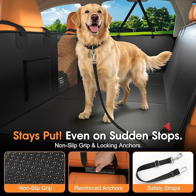 Hard Bottom Dog Car Seat Cover, 52"×65", Waterproof PU Leather | Stable Hard Bottom Support for Comfortable Rides with Large Dogs - Image 6