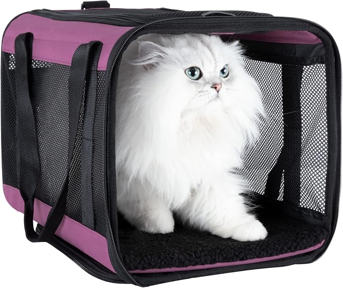 Soft Pet Carrier for Large and Medium Cats, 2 Kitties, Small Dogs. Easy to Get Cat in, Great for Cats that Don't Like Carriers (Viva Magenta) by petisfam