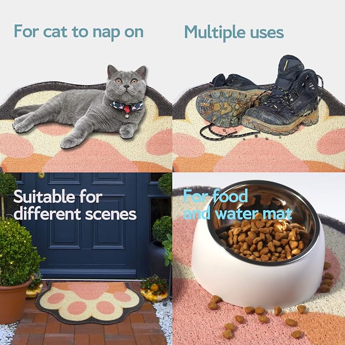 Cute Cat Litter Mat 35”x24”, Litter Box Mat, Litter Trapping Mat, Soft on Kitty Paws, Easy Clean, Anti Slip, Pet Accessories, Door Floor mats - Grey Pink90*60 - Image 6