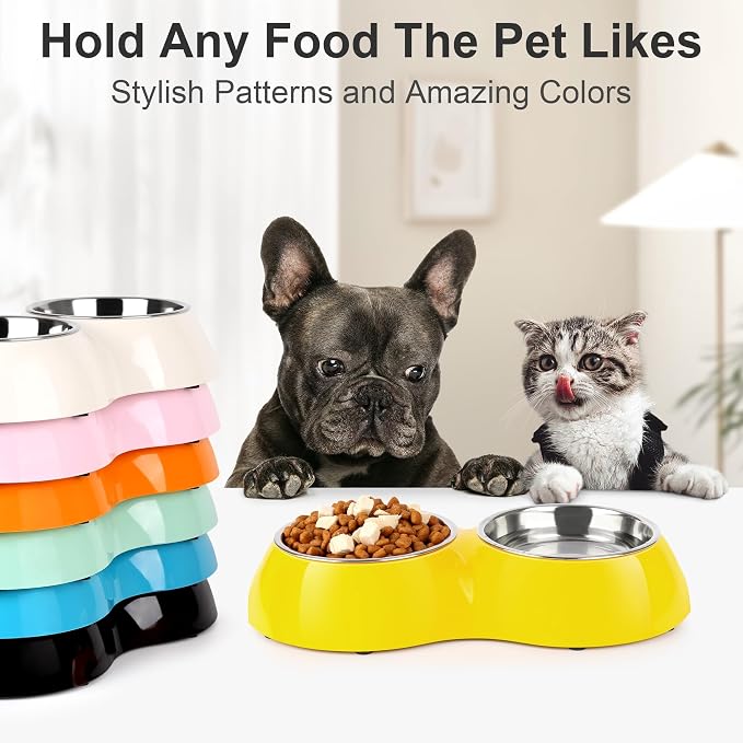 Stainless Steel Dog Bowls Set – Dual Non-Slip Pet Dishes with 2 Small (4oz*2) Bowls & Durable Resin Stand,Food & Water Feeder for Puppies, Kittens, and Small Breed Dogs – Yellow - Image 6