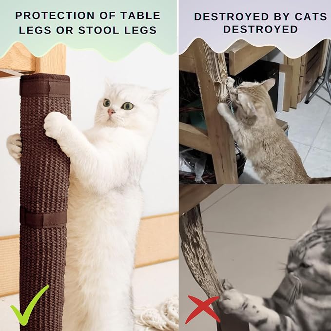 JanYoo 2 Pieces Cat Scratcher Mat for Table Leg Sisal Cat Scratching Pad Scratch Mat for Cat Scratch Pad Rug 19.69 × 9.84 in(Brown) - Image 5