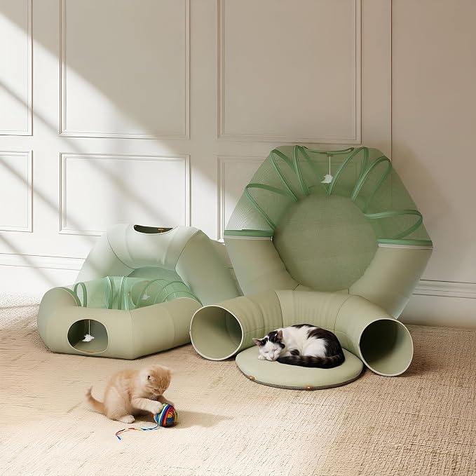 COZIWOW Cat Tunnel Bed for Indoor Cats, 2-in-1 with Splicing | Design & Dual Material Cushion, Adjustable & Foldable Shape, Cat Donut Tunnel with Washable Cushion for Kitten/Bunnies - Image 7