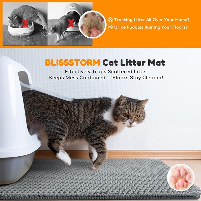 Cat Litter Mat 31"x24",Double Layer EVA Litterbox Mat Dark Gray | Extra Large Honeycomb, Waterproof & non-slip, Odor-free, easy clean, washable durable floor protector,scatter control - Image 7