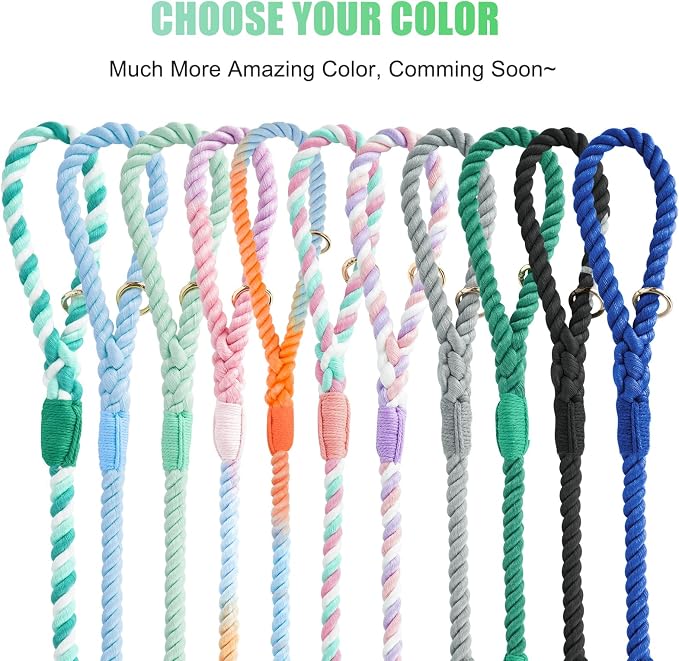 6 FT Handmade Rope Dog Leash for Small Medium and Large Dogs | Soft and Comfortable Grip, New Golden Heavy Duty Metal Clasp, Light Green - Image 6