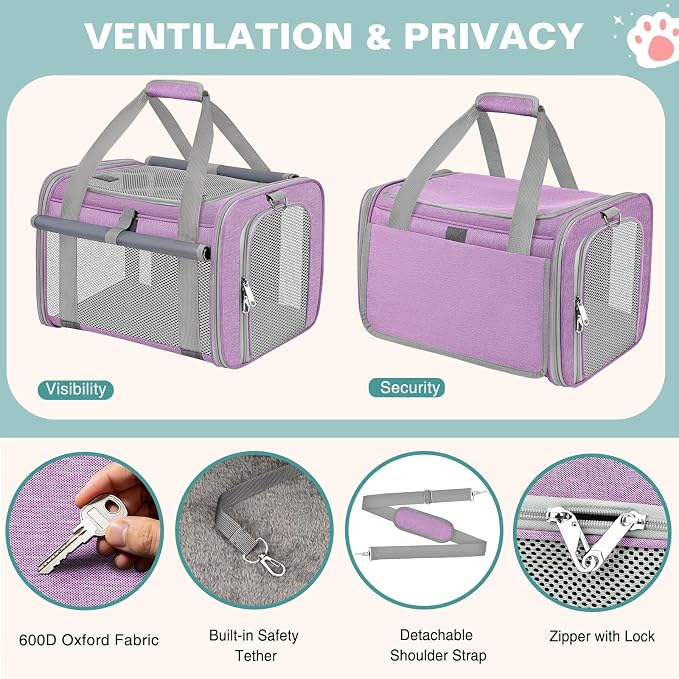 Cat Carrier Airline Approved Privacy Portable Top Load Pet Travel Bag | Soft Sided Pet Carriers for Small Cats Dogs Puppy up to 16 Lbs,Collapsible,Zipper Lock,Luggage Sleeve,2 Storage,Washable - Image 2