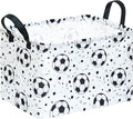 Kids Storage Basket with Soccer Print, 14.5" x 10.2" x 9.1", Waterproof with Leather Handles, Collapsible Rectangular Bin for Boys Sports Gear, Toys & Laundry by Unknown