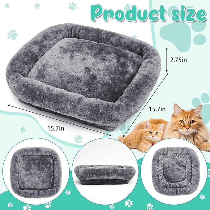 Abbylike 2 Pcs Cat Tree Replacement Bed Covers,15.7 x 15.7 Inch | Elastic Band for Cat Tree Replacement Parts, Grey Plush Perch Shelves Covers, Easy to Clean and Machine Washable - Image 2