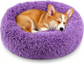 Calming Donut Dog and Cat Bed for Indoor Cats, Anti-Anxiety Round Fluffy Soft Washable Small Pet Bed for Puppy and Kitten, Warming Comfortable Luxury Anti-Slip Waterproof Mute Base 20in Purple by Homeuslynn