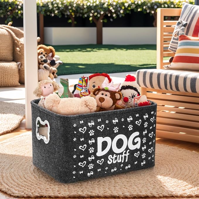 WRINGKIT 3 Pack Dog Toy Bin Basket, Large, Collapsible | Pet Puppy Storage Bin Box with Handles, Felt Storage Bin Basket for Dog Toys, Blankets, Pet Supplies Storage, Dog Room Decor - Image 5