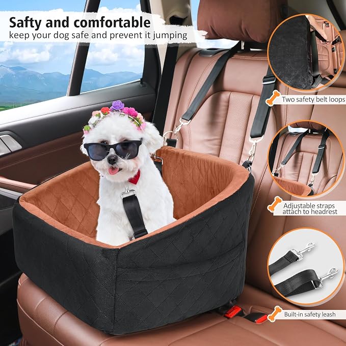 NEEZUKAR Dog Car Seat for Small Medium Dogs,Detachable Washable Dog Booster Seat Under 30lbs, Pet Car Seats Travel Bed with Storage Pockets and Safety Belt(Black/Z) - Image 4