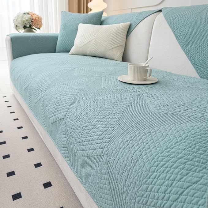 vctops Cotton Quilted Couch Covers for Sectional Sofa (Blue,43"x43") | Geometric Washable Non Slip Sofa Slipcover for Dogs, Children, Pets Furniture Protector Cover - Image 7