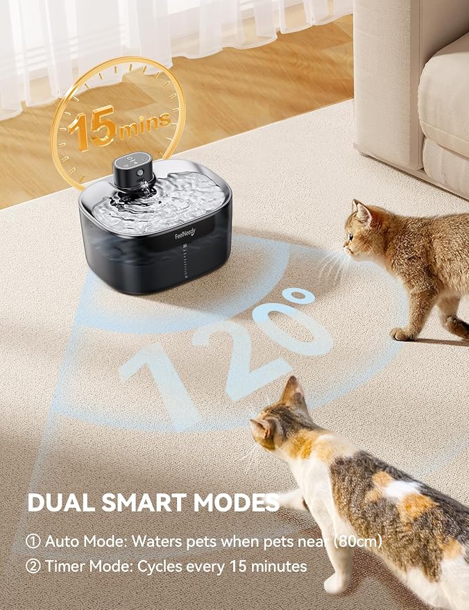 FEELNEEDY Wireless Cat Water Fountain, No Pump for Easy Cleaning, 4000mAh Detachable & Rechargeable Battery, Motion Sensor with Low Water & Power Alerts - Includes 6 Filters (4L/135oz) - Image 9