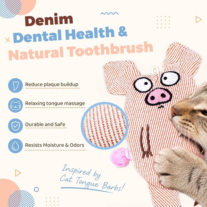 Cat Toys for Indoor Cats, 2 PCS 8000mg A+Natural Catnip Silvervine Crinkle | Interactive Cat Toys Pig with Bell Elastic Tail, Baby-Grade Plush Chew Toy Teeth Cleaning, Catnip Cat Kicker Toy for Kitten - Image 3