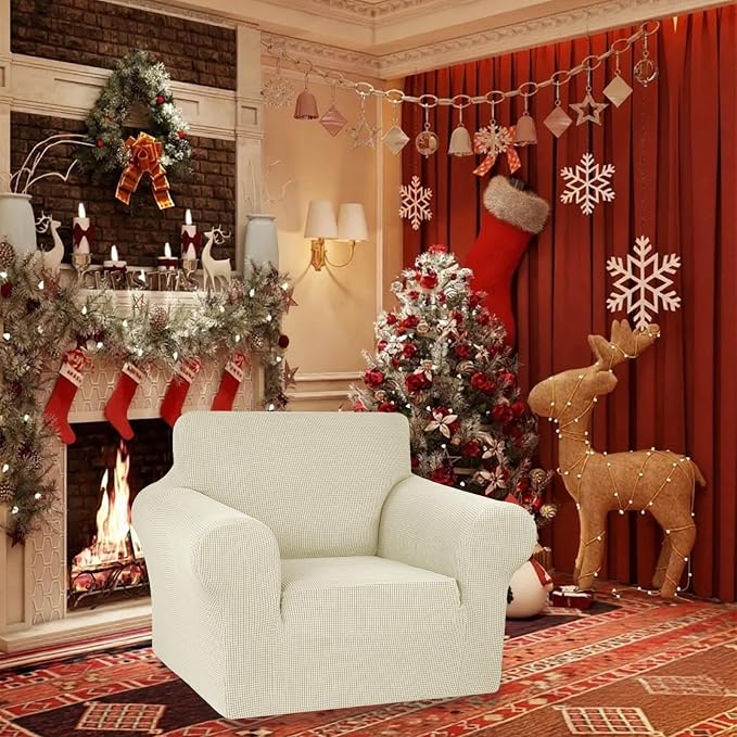 KEKUOU Stretch Chair Sofa Slipcover, Single Couch Cover,Beige | 1-Piece Washable Sofa Cover,Pet Friendly (31"-55") Furniture Protector Soft Jacquard Elastic Bottom for Dogs & Kids - Image 2