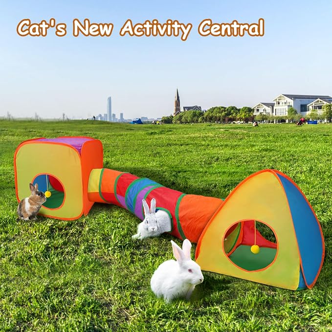 Rypet Cat Toy Tunnel and Cubes Bundle, Play Tubes for Indoor Cats,Rainbow | 3-in-1 Tunnel Cubes Tent, Crinkle Tube for Play, DIY Shapes, Ball and Bell for Play, Tear-Resistant Polyester, Folds Flat - Image 3