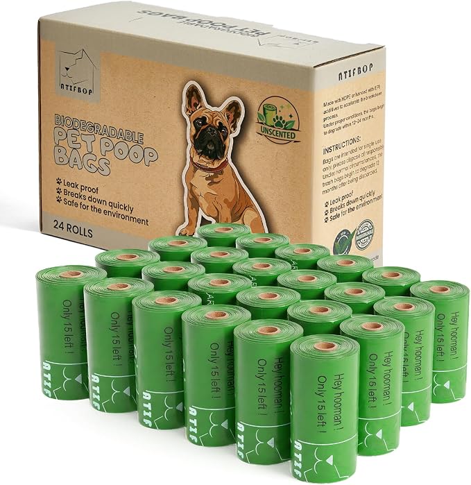 ATIFBOP Biodegradable Dog Poop Bags 360 Counts 24 Rolls, Leak Proof and Extra Thick Doggy Poop Bags (Unscented) by ATIFBOP