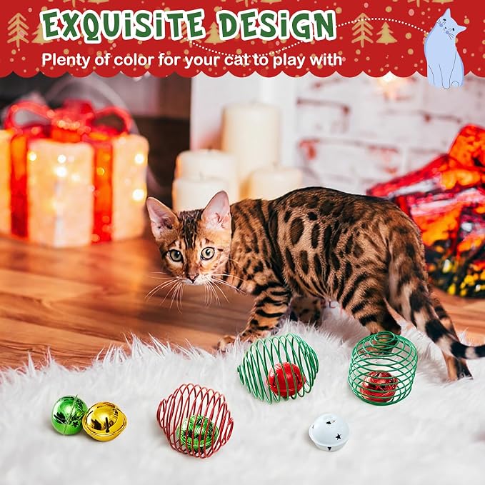 Jecery 5 Pcs Cat Toys Spring,Bell,Christmas Colors | Interactive Metal Cat Toy, Stretchable Rolling Ball, for Indoor Cats, Colorful Playful Coils, Kitten Pet Supplies - Image 6