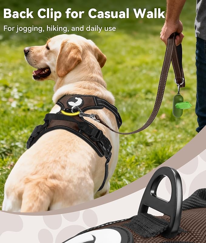 Joytale No Pull Dog Harness for Extra Large Dogs, Front Clip, Brown | Grab Handle for Instant Control, Padded & Adjustable Vest, Sturdy Metal D-Rings, for Safe Training & Daily Walking - Image 4