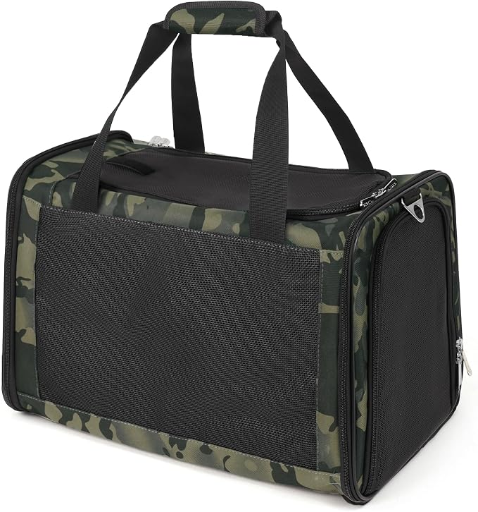 YUDODO 25lbs Cat Carrier Lightproof Soft Sided Pet Carrier for Large Cat | Airline Approved, Lightproof Breathable Design, Side Pockets, Durable Mesh, Foldable and Portable, Black Camouflage - Image 8