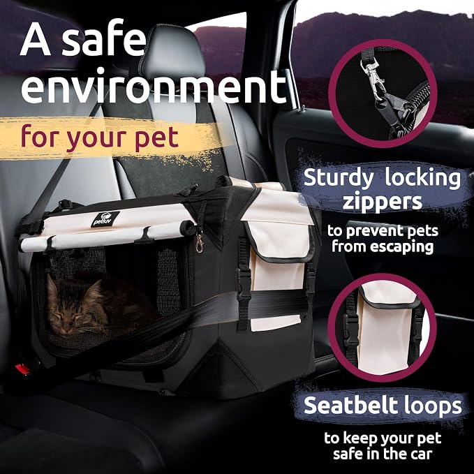 Cat & Dog Pet Carrier, Soft-Sided, Medium 20"x13"x13" Fits Most Cats or Small Dog, Comfortable for Travel & Vet Visits, Privacy Windows, Removable Plush Bed, Locking Zippers, Folds Flat - Image 9