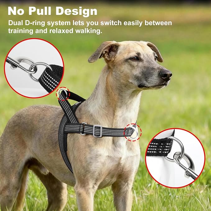 No Pull Dog Harness with Handle, Adjustable Soft Mesh Padded Vest | Reflective Walking Harness with Front Clip for Small Medium Large Dogs, Quick Fit No Escape for Training, Black, M - Image 2