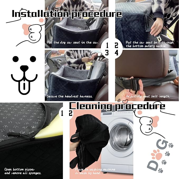 Dog Car Seats-Memory Sponge and Velvet Pet Booster Car Seat,Safety and Comfy,Ride Height 6" Elevated Enough to See Out the Window,Both Front and Back Seats Apply,Esay to Install and Clean.(H-Black) - Image 6