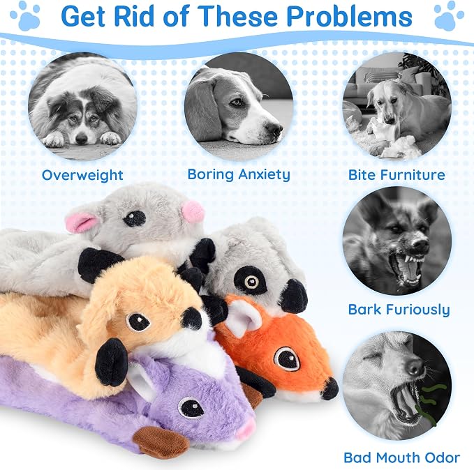 LECHONG 5-Pack Fluff-Free Squeaky Dog Toys - Crinkle No-Stuffing Body & Lightly Filled Head with Treat Hiden Pocket, Dog Toys Bundle for Aggressive Chewers Small Medium Large Dogs to Keep Them Busy - Image 5
